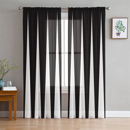 drapes and sheers UK - Black And White Stripes Geometric Tulle Window Living Room Modern Sheer Curtain for Bedroom Kitchen Drapes Custom