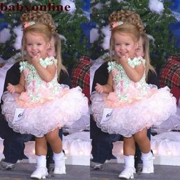 2022赤ちゃん幼児ミスアメリカの女の子のページェントのドレス注文のオーガンツァパーティーカップケーキフラワーガールのきれいなドレスbc2934