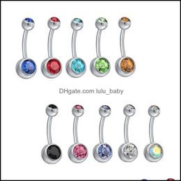 Body Arts Tattoos Art Health Beauty Stainless Steel Double Ball Belly Button Ring 14G Curved Piercing Navel Barbell For Dhkml
