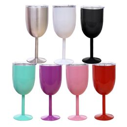 10oz Red Wine Cup 304 Stainless Steel Wine Glasses Stemware Double Wall Insulated Metal Goblet With Lid Durable Drinkware Cooler Car Mug Solid