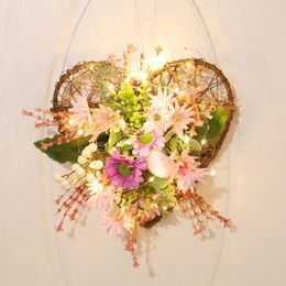 Decorative Flowers & Wreaths Wild Chrysanthemum Artificial Fern Greenery Wreath Love Heart LED Lights Valentine's Day Easter Party Penda