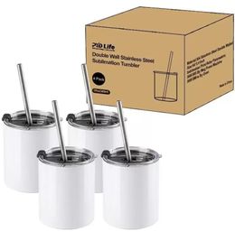 UPS Sublimation Blank Tumbler Party Favour White 10OZ Stainless Steel Tumbler with Straw and Lid Coffee Cups Mugs for Cricut Mug Press Print