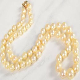 18" 10mm Cream White Genuine Saltwater Pearl Necklace 14K Gold