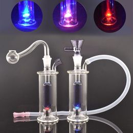 LED Light Hookah Glass Oil Burner Bong Water Pipe Recycler Dab Rigs Birdcage Percolater Ash Catcher with Oil Burner Pipe and Tobacco Bowls