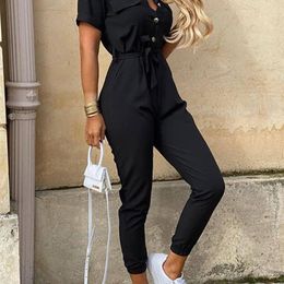 Sommer Overall Frauen Elegante Casual Revers Schnalle Gedruckt Weibliche Overall Frau Hosen Overall Overalls Body Strampler 220714