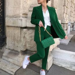 Women's Sets Blazers Office Elegant Ladies Workwear Outfit Female Pocket Jacket Green Coat Two Piece Suit Button Loose Blazer 220812