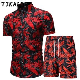 Summer Set Men Shorts Floral Print Hawaiian Shirt and Beach Wear Holiday Clothes Vocation Outfit Male Two Piece 220621