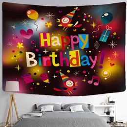 Happy Birthday Background Cloth Carpet Wall Hanging Kawaii 's Room Girl Dormitory Cartoon Home Party Decor J220804