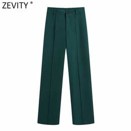 Zevity Women Chic Fashion Side Pockets Straight Pants Office Wear Vintage High Waist Zipper Fly Female Trousers Mujer P1016 210603