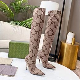 Damen-Designer-Stiefel, sexy High Heels, Stretch-Overknee-Stiefel, spitze Zehenpartie, Martin-Oberschenkelhohe Stiefeletten aus echtem Leder