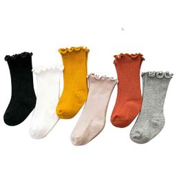 Toddler Baby Cotton Ruffles Socks Warm Seamless Solid Knit Baby Tutu Socks Children Crew Socks For Newborn Boys Girls J220621