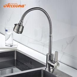Accoona stainless steel 304 Kitchen Faucet Mixers Sink Tap Wall Faucet Modern Hot and Cold Water Kitchen Tap New Style A48104 T200424