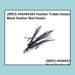 Fishing Hooks Sports Outdoors 20Pcs 46810 Feather Treble Black Red High Carbon Steel Strength Lure Fishinghooks Bionic Drop Delivery 2021