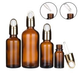 Empty Brown Glass Bottle Gold Basket Screw Lid White Top Essential Oil Dropper Vials Refillable Portable Cosmetic Container 5ML 10ML 15ML 20ML 30ML 50ML 100ML