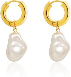 dangle hoops Australia - Hoop & Huggie 18k Gold Plated Chunky Earrings Irregular Baroque Pearl Women Dangle Vintage Graceful Circle Two Way To Wear JewelryHoop Dale2
