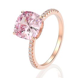 Cluster Rings 100% 925 Solid Silver Ring 18K Rose Gold Colour Women Fine Jewellery Natural Pink Quartz Diamond Wedding GiftsCluster