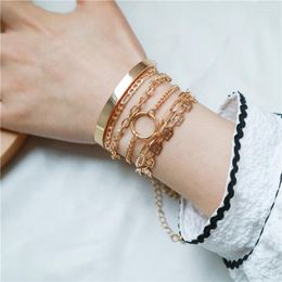 Link Chain 6pcs Punk Curb Cuban Bracelets Set For Women Miami Boho Thick Gold Silver Colour Charm Bangles Fashion Jewellery Inte22