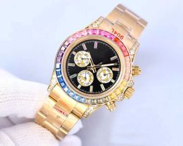 Watch Top 6 Hand Automatic Movement Coloured Diamond Bezel with Rainbow Face All Stainless Steel Sports Leisure Master Design Montre de LuxeL1