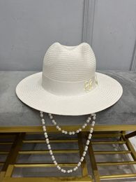 Breite Krempe Hüte Sommer Ankunft Double Chain Strap Fedora Hut Stroh für FrauenBreit