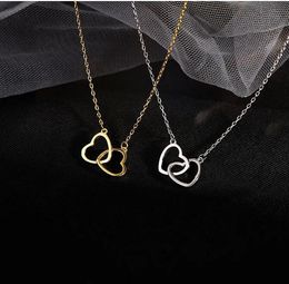 Double Heart Pendant Necklaces Titanium Steel Love Charm Link Chain Necklace Women Fashion Simple Gold Silver Designer Clavicle Choker Jewellery