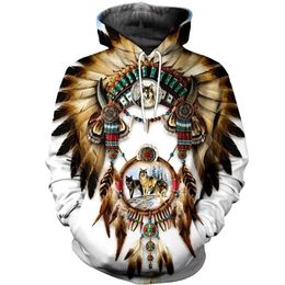 Fashion Bohemia style Hoodie Native Indian Wolf 3D Print casual hooded sweatshirts Harajuku streetwear sudadera hombre LJ200826