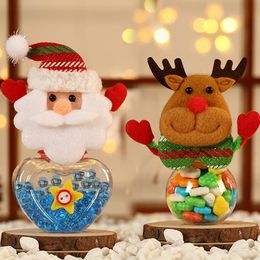 Christmas Decorations Plastic Candy Jar Storage Bottle Cartoon Santa Snowman Elk Children's Year Gift Bag Party Festival Birthday DecorC