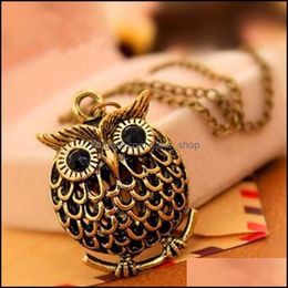 Pendant Necklaces Pendants Jewellery Vintage Cute Owl Necklace For Women High Quality Fashion Long Sweater Birthday Gift Wholesale Drop Deli