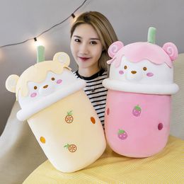 Creative new fruit plush toy large milk tea cup bear pillow doll milk tea cup bear hand gift