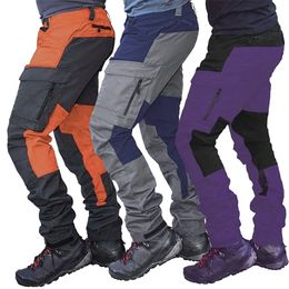 Men's Pants Casual Fashion Colour Block Multi Pockets Sports Long Cargo Work Trousers for 220826
