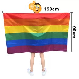 Stock Rainbow Flag Shawl USA Flag Cape America Rainbow Gay Pride Flags Festival Party Banner Decorations Supplies