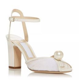Lieblings-Sacaria-Sandalen für Damen, Schuhe für Damen, weiße Perlen, hohe Blockabsätze, Schnallen-Knöchelriemen, Peep-Toe-Gladiator-Pumps, EU35–43