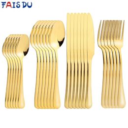 24 Pcs/set Stainless Steel Cutlery Dinnerware Golden Table Cutlery 24 Pieces Kitchen Tableware Spoons Forks 220307