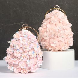 Women's Luxury Evening Bag New Hand Beaded Solid Flower Sequins Party Purse Ladies Clutch