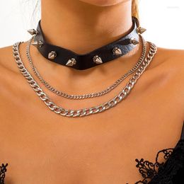 Chokers Punk Spikes Black PU Leather Short Choker Necklace For Women Layered Chain On The Neck 2022 Fashion Jewellery Collar Gift Morr22