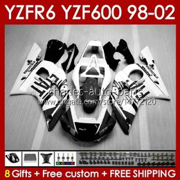 Body Frame For YAMAHA YZF-600 YZF R6 R 6 600CC YZFR6 1998 1999 00 01 02 Bodywork 145No.206 YZF 600 CC Cowling YZF-R6 98-02 YZF600 98 99 2000 2001 2002 Fairing Kit grey white blk