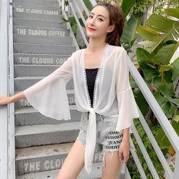 Women's Blouses & Shirts Women Summer Kimono Cardigan Sun Blouse Shirt Ladies Tops Boho Beach Lace Long Chiffon Sunscreen Sunproof Outwear C