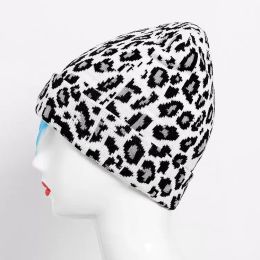 Textile Leopard Print Winter Hat Warm Wool Knitted Hat For Woman Adults Soft Stretch Leopard Beanies Cap