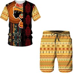 Men's Tracksuits Summer 2-piece Set 2022 3D Print African Tshirt For Men Shorts Suits Vintage Clothes T Shirt Outfits Conjunto MasculinoMen'