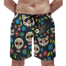 Men's Shorts Vintage Skeleton Board Holiday In Mexico Floral Pinrt Beach Short Pants Trenky Men's Funny Design Swimming TrunksMen's