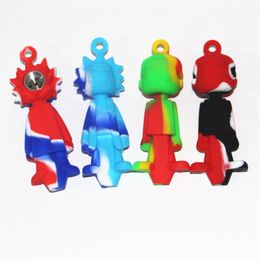 Mini Travel Smoking Pipe Silicone Tobacco Pipes Spoon Cigarette Tubes Glass Dab Rigs Bong Dry Herb Hand Pipe Oil Burner