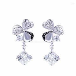 Dangle & Chandelier Tianyu Gems Women 925 Silver Drop Earrings 8x8mm Cushion White Moissanite Diamonds Clover Classic Wedding Jewelry GiftsD