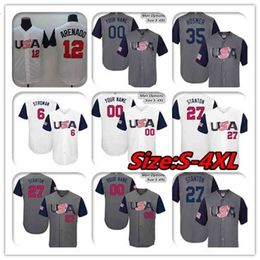 UChen37 Custom 2017 World Baseball Team USA WBC Classic Jersey Marcus Stroman Nolan Arenado Giancarlo Stanton Eric Hosmer 7 Christian Yelich Men's