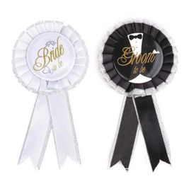 Party Decoration 2Pcs Black Groom White Bride To Be Badge Stag Night Bachelor Accessories Wedding Po Props Hen DIY SuppliesParty