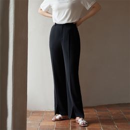 DUSHU Office Lady Women Black Trousers Split Hem Suit High Waist Loose For 220325