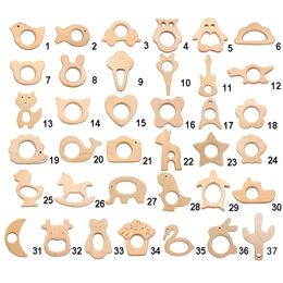 Chenkai 10PCS Wooden Elephant Sheep Aeroplane Heart Dinosaur Horse Teether EcoFriendly Unfinished Baby Grasping Pacifier 220815