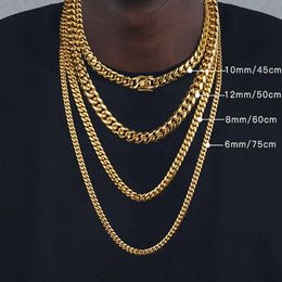 Correntes 6mm/8mm/10mm/12mm de hip-hop 18k banhado a ouro Miami Chain Link Chain de aço inoxidável Presente para homens para homens jóias chainschai