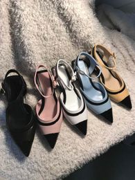black rhinestones beads UK - Classic Designer High Heels Womens Dress Shoes Logo Heel Tech Fabric Sandals Embroidered Satin Flat Bow Sandals