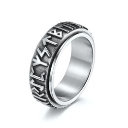 Quality 316L Stainless Steel ring Retro unzip the Luane letters Viking text rotary rotatable moving rings men's and Women's gem ring jewelry