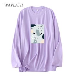 WAVLATII Women Purple Fashion Cotton T shirts Female Yellow Casual Long Sleeve Tees Lady Green Basic Spring Tops WLT2121 220511