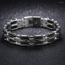 Link Chain Arrival Fashion Black Silicone Bracelet For Men Stainless Steel Man Jewellery 12MM Bracelets & Bangles Mens GiftsLink Lars22